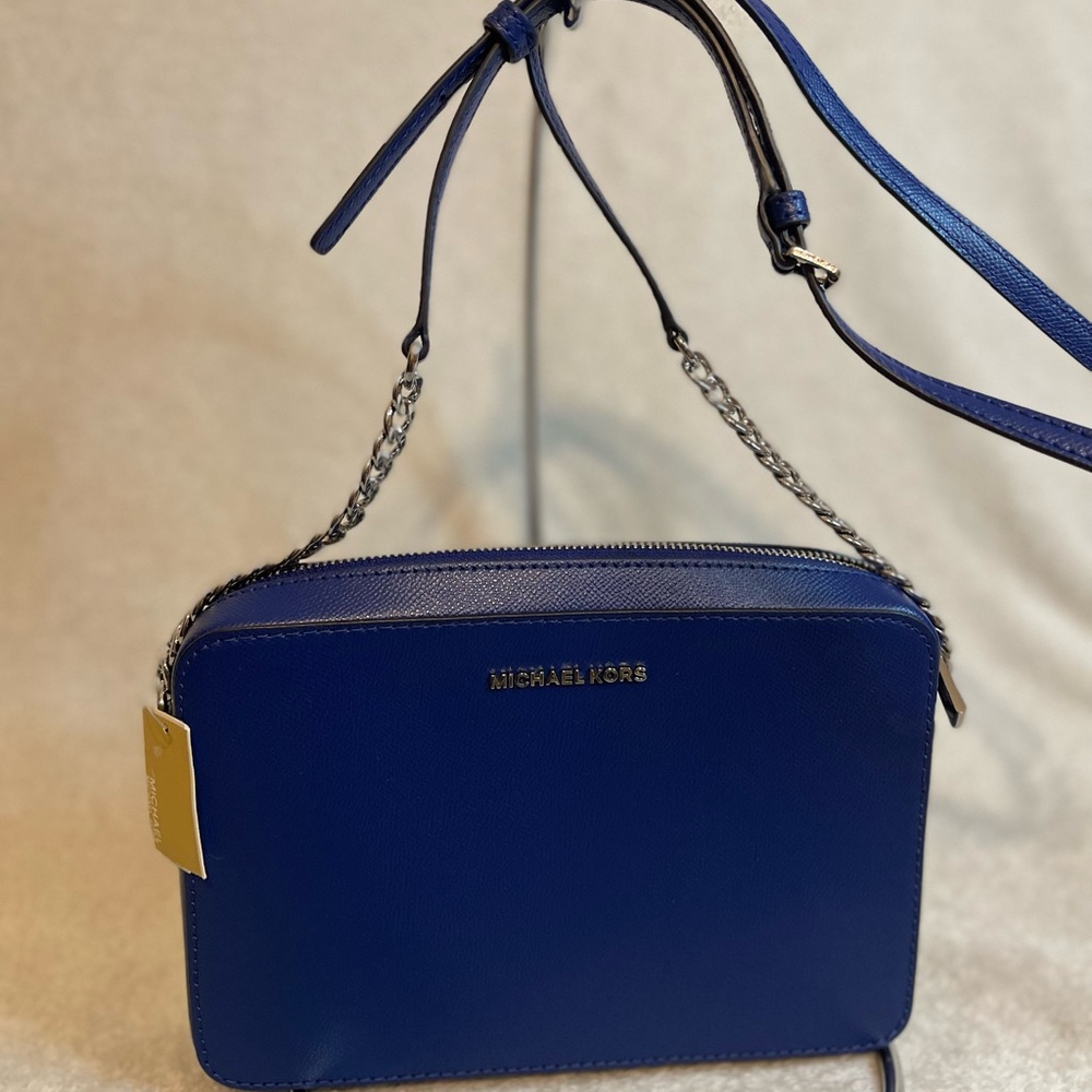 MICHAEL KORS JET SET TRAVEL LARGE CROSSBODY Leather Sapphire Silver